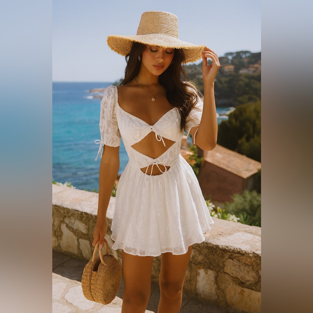 Sabo Rizzo Feminine Cutout White Mini Dress